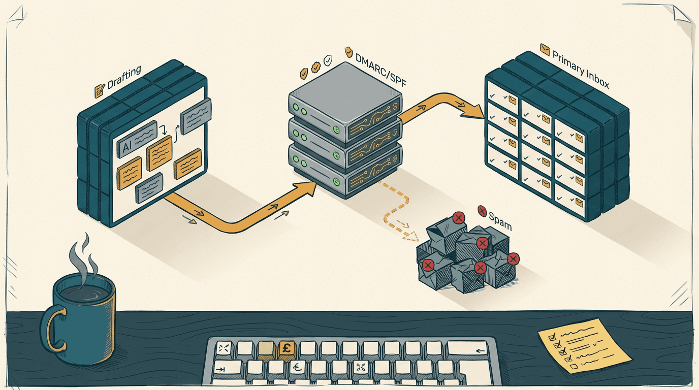 Cover illustration for How to Avoid the AI Deliverability Cliff in B2B Outreach