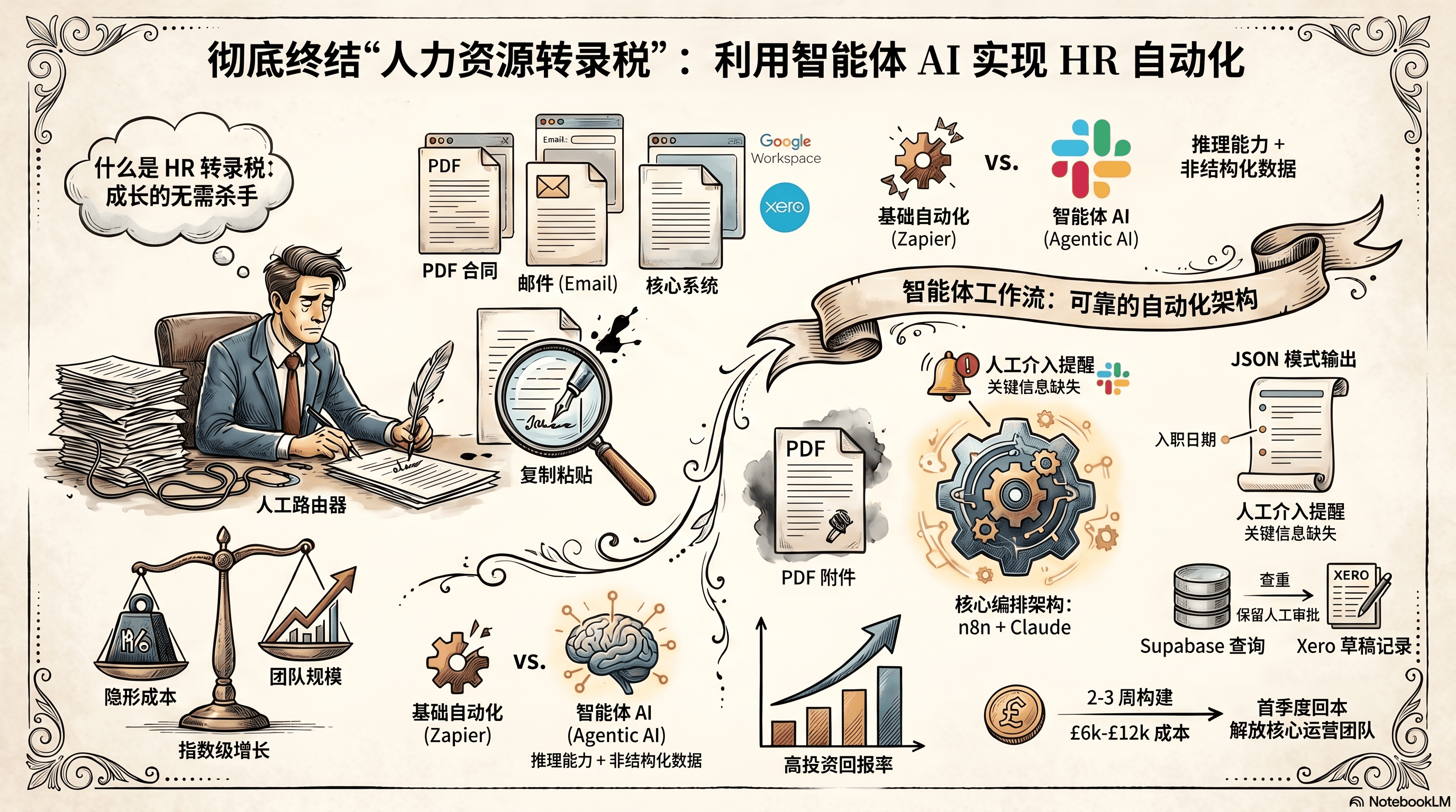Infographic for 用 Agentic AI 工作流,彻底干掉人力资源里的「转录税