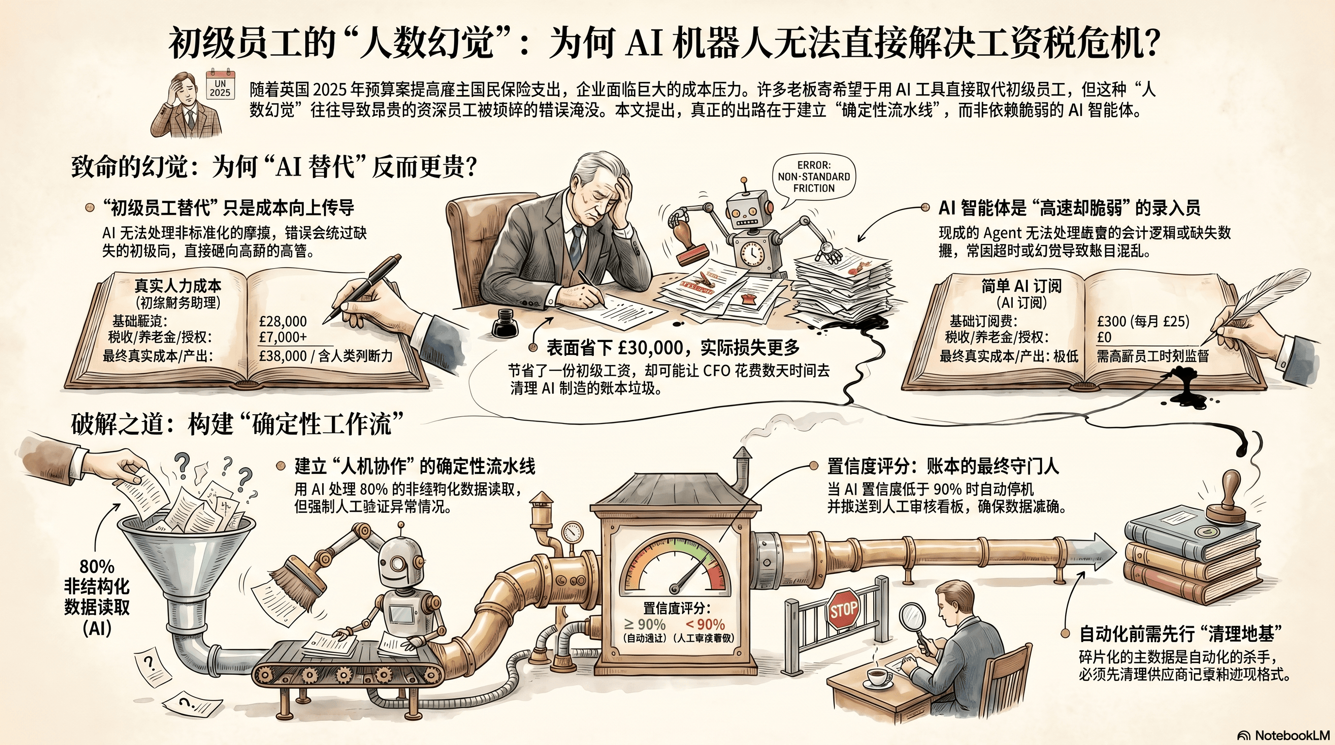 Infographic for 初级员工的人数幻觉:为什么 AI 机器人解决不了工资税的问题